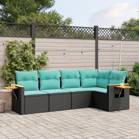 Salon de jardin 5 pcs avec coussins noir résine tressée 518989518989