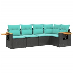 Salon de jardin 5 pcs avec coussins noir résine tressée 518989518989