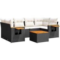 Salon de jardin 7 pcs avec coussins noir résine tressée 518990518990