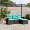 Salon de jardin 4 pcs avec coussins noir résine tressée 518991518991