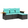 Salon de jardin 4 pcs avec coussins noir résine tressée 518991518991