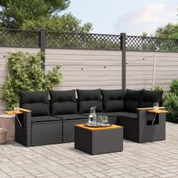 Salon de jardin 6 pcs avec coussins noir résine tressée 518993518993