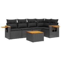 Salon de jardin 6 pcs avec coussins noir résine tressée 518993518993