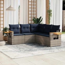 Salon de jardin 5 pcs avec coussins gris résine tressée 518996518996