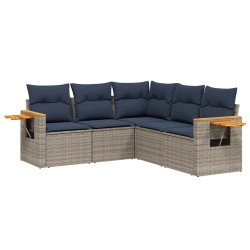 Salon de jardin 5 pcs avec coussins gris résine tressée 518996518996