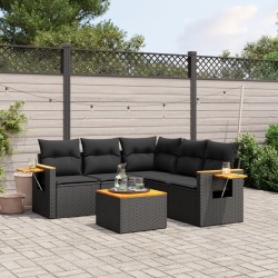 Salon de jardin 6 pcs avec coussins noir résine tressée 518997518997