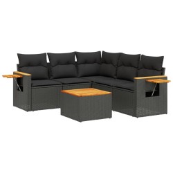 Salon de jardin 6 pcs avec coussins noir résine tressée 518997518997