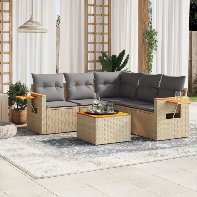 Salon de jardin avec coussins 6 pcs beige résine tressée 518998518998