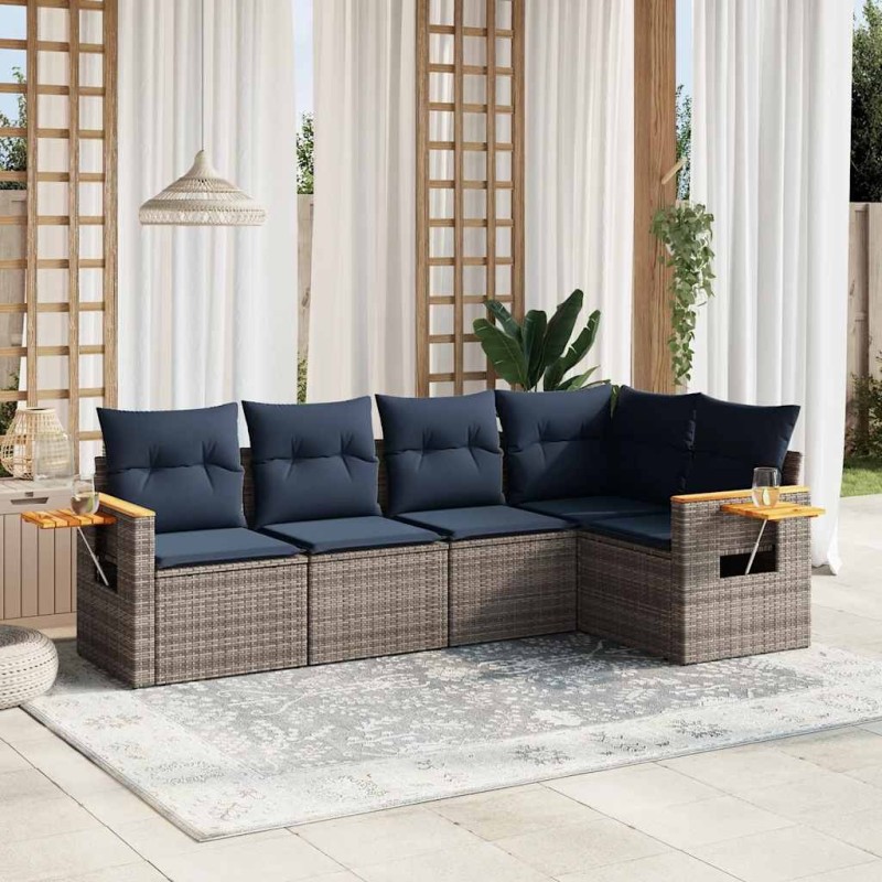 Salon de jardin 5 pcs avec coussins gris résine tressée 518999518999