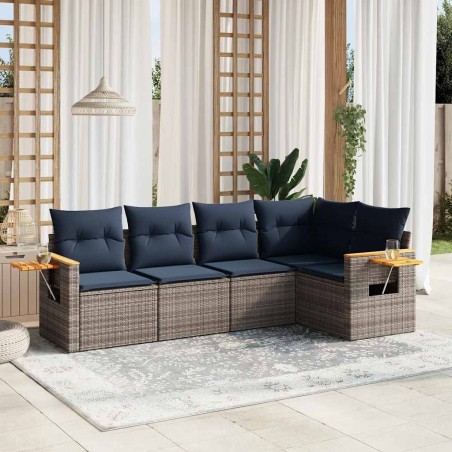 Salon de jardin 5 pcs avec coussins gris résine tressée 518999518999
