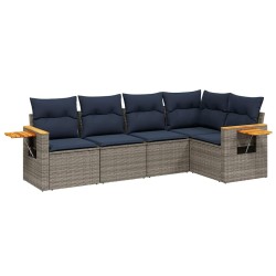 Salon de jardin 5 pcs avec coussins gris résine tressée 518999518999