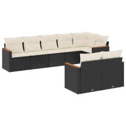 Salon de jardin 8 pcs avec coussins noir résine tressée 519000519000
