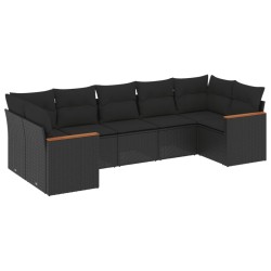 Salon de jardin 7 pcs avec coussins noir résine tressée 519002519002