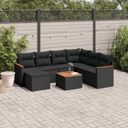 Salon de jardin 8 pcs avec coussins noir résine tressée 519007519007