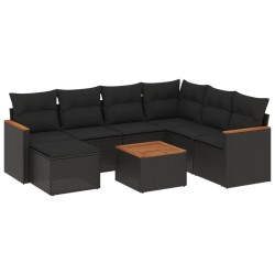Salon de jardin 8 pcs avec coussins noir résine tressée 519007519007