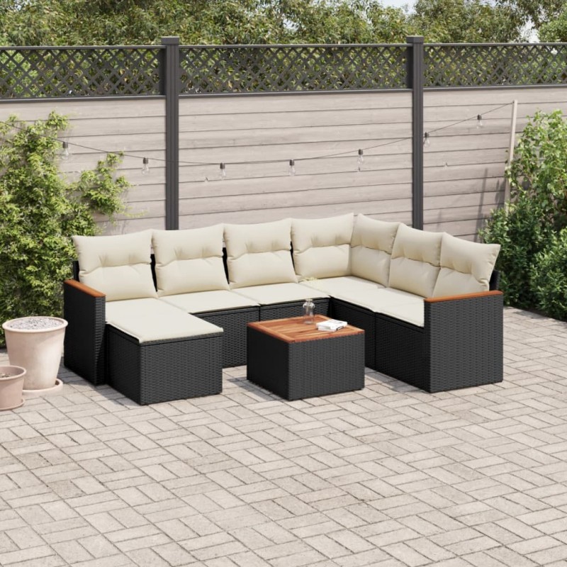 Salon de jardin 8 pcs avec coussins noir résine tressée 519010519010