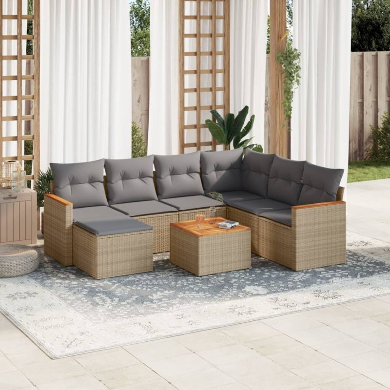 Salon de jardin avec coussins 8pcs mélange beige résine tressée 519013519013