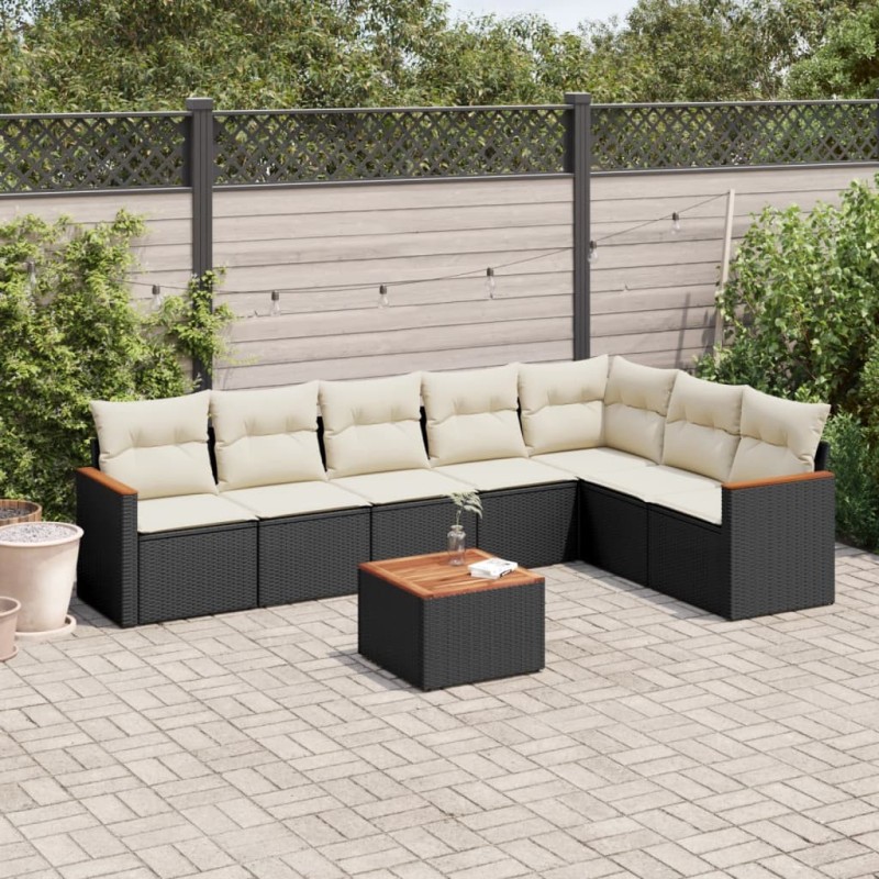 Salon de jardin 8 pcs avec coussins noir résine tressée 519023519023