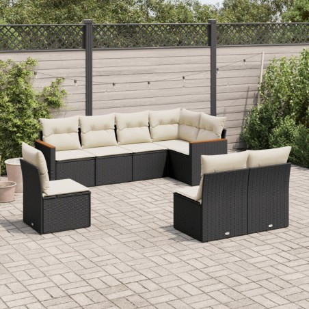 Salon de jardin 8 pcs avec coussins noir résine tressée 519025519025