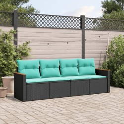 Salon de jardin 4 pcs avec coussins noir résine tressée 519029519029