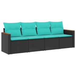 Salon de jardin 4 pcs avec coussins noir résine tressée 519029519029
