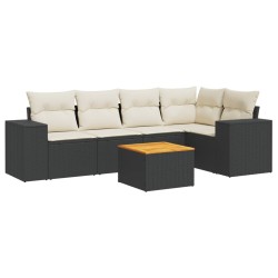 Salon de jardin 6 pcs avec coussins noir résine tressée 519030519030