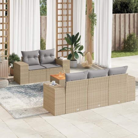Salon de jardin avec coussins 6 pcs beige résine tressée 519033519033