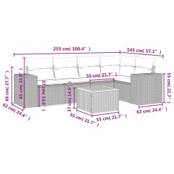Salon de jardin 6 pcs avec coussins gris résine tressée 519036519036