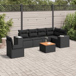 Salon de jardin 7 pcs avec coussins noir résine tressée 519039519039