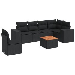 Salon de jardin 7 pcs avec coussins noir résine tressée 519039519039