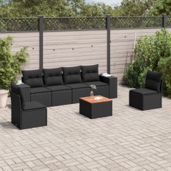 Salon de jardin 7 pcs avec coussins noir résine tressée 519045519045