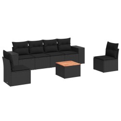 Salon de jardin 7 pcs avec coussins noir résine tressée 519045519045