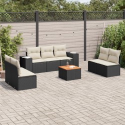 Salon de jardin 8 pcs avec coussins noir résine tressée 519047519047