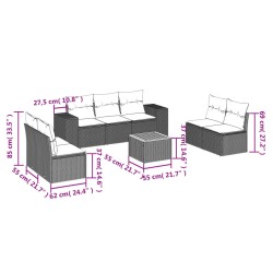 Salon de jardin 8 pcs avec coussins noir résine tressée 519047519047