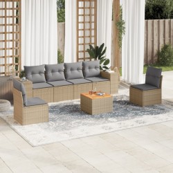 Salon de jardin avec coussins 7 pcs beige résine tressée 519049519049