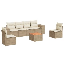 Salon de jardin avec coussins 7 pcs beige résine tressée 519050519050