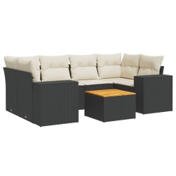 Salon de jardin 7 pcs avec coussins noir résine tressée 519052519052