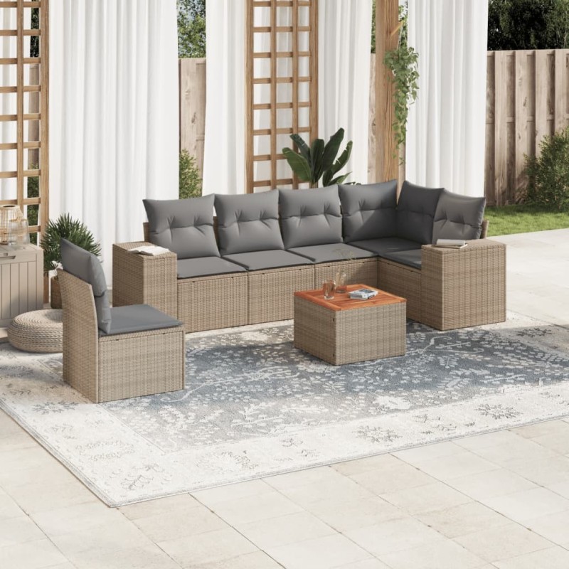 Salon de jardin avec coussins 7 pcs beige résine tressée 519055519055