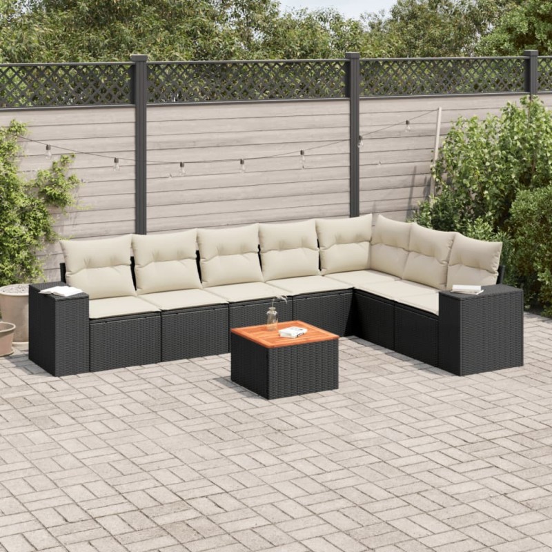 Salon de jardin 8 pcs avec coussins noir résine tressée 519056519056