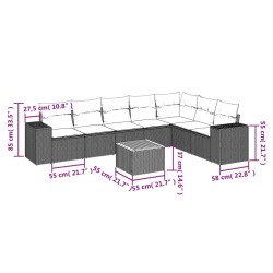 Salon de jardin 8 pcs avec coussins noir résine tressée 519056519056