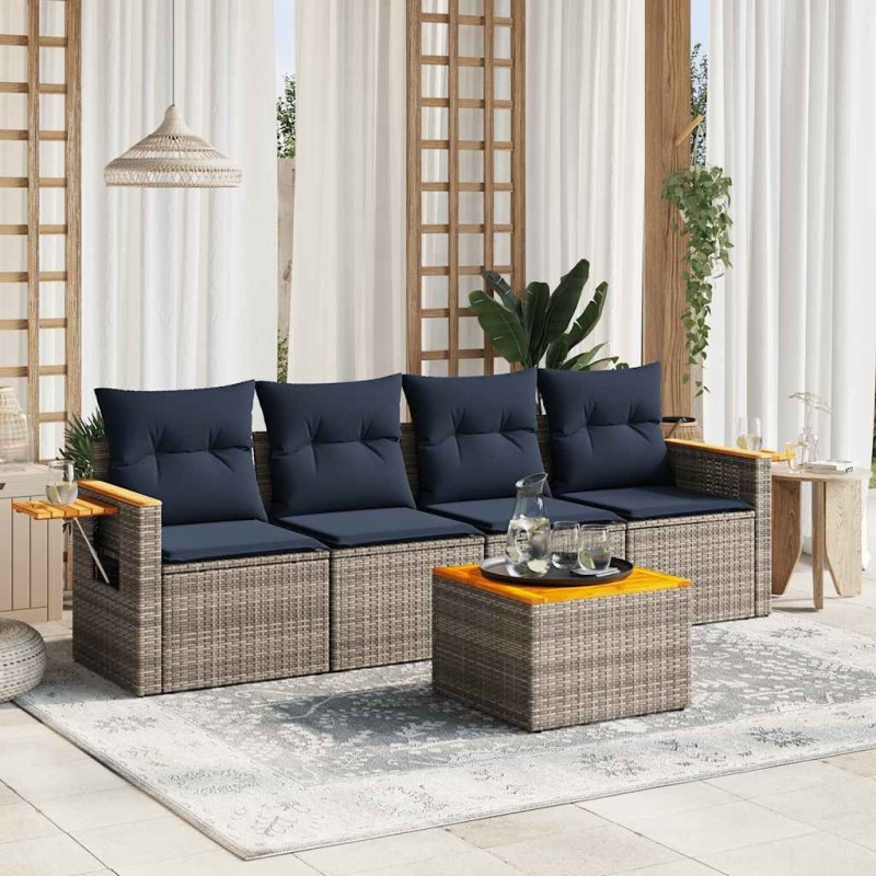 Salon de jardin 5 pcs avec coussins gris résine tressée 519058519058