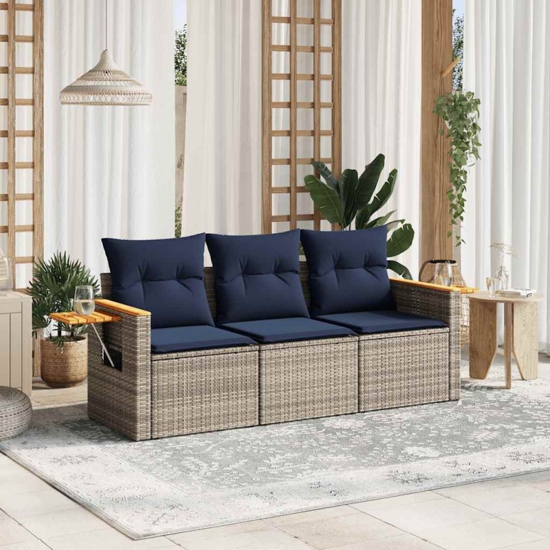 Salon de jardin avec coussins 3 pcs gris résine tressée 519060519060