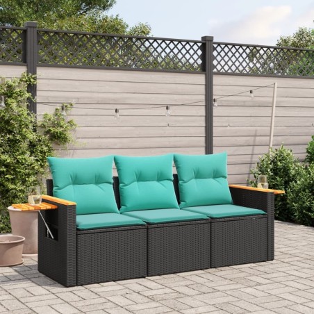 Salon de jardin 3 pcs avec coussins noir résine tressée 519061519061