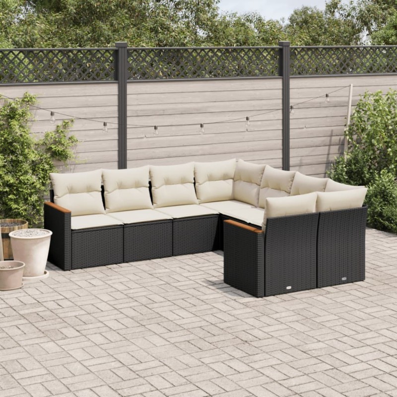 Salon de jardin 8 pcs avec coussins noir résine tressée 519062519062