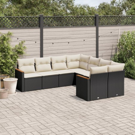 Salon de jardin 8 pcs avec coussins noir résine tressée 519062519062