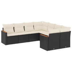 Salon de jardin 8 pcs avec coussins noir résine tressée 519062519062