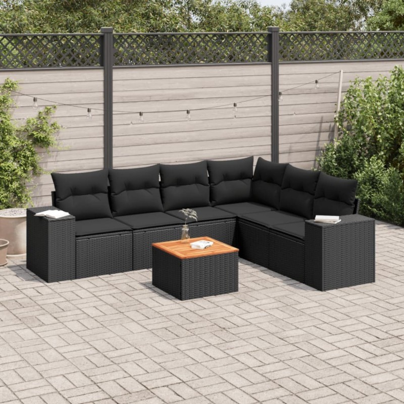 Salon de jardin 7 pcs avec coussins noir résine tressée 519070519070