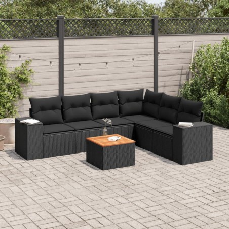 Salon de jardin 7 pcs avec coussins noir résine tressée 519070519070