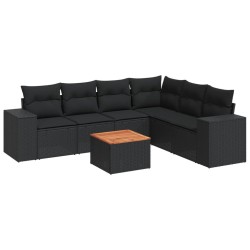 Salon de jardin 7 pcs avec coussins noir résine tressée 519070519070