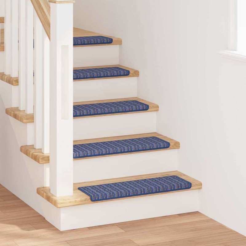 Tapis d'escalier auto-adhésifs Rayé 15 pcs Bleu 65 x 21 x 4 cm 519418519418